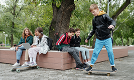 students playing and chatting